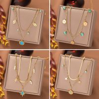 304 Stainless Steel 18K Gold Plated Elegant Inlay Eye Flower Lightning Artificial Rhinestones Resin Stone Layered Necklaces main image 1