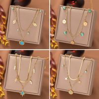 304 Stainless Steel 18K Gold Plated Elegant Inlay Eye Flower Lightning Artificial Rhinestones Resin Stone Layered Necklaces main image 2