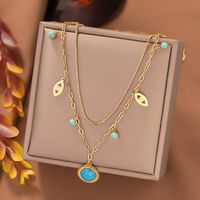 304 Stainless Steel 18K Gold Plated Elegant Inlay Eye Flower Lightning Artificial Rhinestones Resin Stone Layered Necklaces main image 4