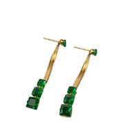 1 Pair Retro Square Plating Inlay 304 Stainless Steel Artificial Rhinestones 18K Gold Plated Drop Earrings main image 2