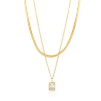 304 Stainless Steel 18K Gold Plated Simple Style Commute Plating Inlay Rectangle Artificial Rhinestones Layered Necklaces main image 3