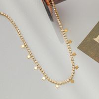 304 Stainless Steel 18K Gold Plated Streetwear Plating Inlay Star Artificial Rhinestones Necklace main image 3