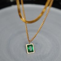 304 Stainless Steel 18K Gold Plated Simple Style Commute Plating Inlay Rectangle Artificial Rhinestones Layered Necklaces main image 2