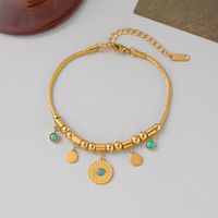 304 Stainless Steel 18K Gold Plated Retro Ethnic Style Plating Inlay Round Resin Bracelets Necklace main image 3