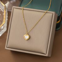 304 Stainless Steel 18K Gold Plated Modern Style Plating Heart Shape Acrylic Plastic Stone Pendant Necklace sku image 22