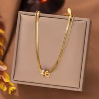 Simple Style Double Ring Titanium Steel Plating Inlay Artificial Diamond Layered Necklaces main image 1