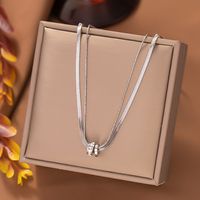 Simple Style Double Ring Titanium Steel Plating Inlay Artificial Diamond Layered Necklaces sku image 1