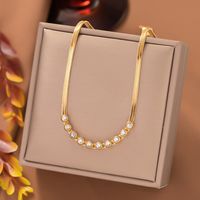 304 Stainless Steel 18K Gold Plated Casual Simple Style Plating Inlay Round Eye Artificial Rhinestones Necklace sku image 2