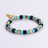 Punk Streetwear Cross Stainless Steel Turquoise Resin Plating 24k Gold Plated Bracelets main image 1