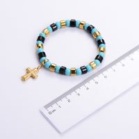Punk Streetwear Cross Stainless Steel Turquoise Resin Plating 24k Gold Plated Bracelets main image 5