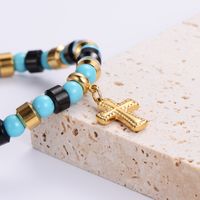 Punk Streetwear Cross Stainless Steel Turquoise Resin Plating 24k Gold Plated Bracelets main image 3