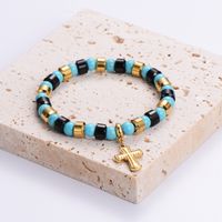 Punk Streetwear Cross Stainless Steel Turquoise Resin Plating 24k Gold Plated Bracelets main image 2