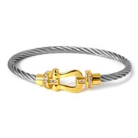 Casual Simple Style Horseshoe Titanium Steel Copper Plating Inlay Zircon Gold Plated Bangle main image 4