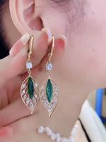 Lady Leaf Artificial Crystal Alloy Inlay Zircon Women's Drop Earrings main image 3