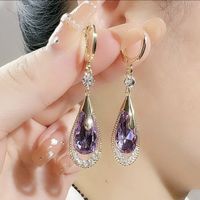 Lady Leaf Artificial Crystal Alloy Inlay Zircon Women's Drop Earrings sku image 9
