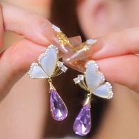 1 Pair Fairy Style Butterfly Inlay Alloy Artificial Crystal Opal Drop Earrings main image 2