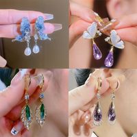 1 Pair Elegant Basic Lady Geometric Flower Butterfly Inlay Alloy Artificial Crystal Drop Earrings main image 4