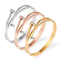 Simple Style Commute Nail Titanium Steel Plating Inlay Bangle main image 6