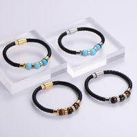 Casual Multicolor Stainless Steel Pu Leather Natural Stone 18K Gold Plated No Inlaid Wristband Bracelets In Bulk main image 4