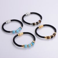 Casual Multicolor Stainless Steel Pu Leather Natural Stone 18K Gold Plated No Inlaid Wristband Bracelets In Bulk main image 5