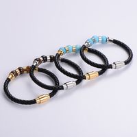 Casual Multicolor Stainless Steel Pu Leather Natural Stone 18K Gold Plated No Inlaid Wristband Bracelets In Bulk main image 1