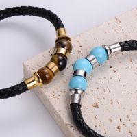 Casual Multicolor Stainless Steel Pu Leather Natural Stone 18K Gold Plated No Inlaid Wristband Bracelets In Bulk main image 2