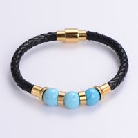 Casual Multicolor Stainless Steel Pu Leather Natural Stone 18K Gold Plated No Inlaid Wristband Bracelets In Bulk sku image 3
