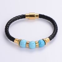 Casual Multicolor Acero Inoxidable Cuero Sintético Piedra Natural Chapados en oro de 18k Sin Incrustaciones Pulsera Pulsera Al Mayoreo sku image 1