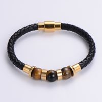 Casual Multicolor Stainless Steel Pu Leather Natural Stone 18K Gold Plated No Inlaid Wristband Bracelets In Bulk sku image 4