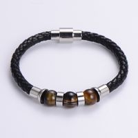 Casual Multicolor Stainless Steel Pu Leather Natural Stone 18K Gold Plated No Inlaid Wristband Bracelets In Bulk sku image 2
