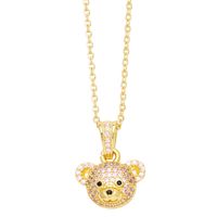 Cute Shiny Little Bear Stainless Steel Copper Plating Inlay Zircon 18k Gold Plated Pendant Necklace sku image 2