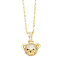 Cute Shiny Little Bear Stainless Steel Copper Plating Inlay Zircon 18k Gold Plated Pendant Necklace sku image 1