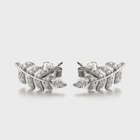1 Pair Elegant Luxurious Queen Leaf Leaves Plating Inlay Sterling Silver Zircon White Gold Plated Ear Studs sku image 1