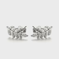 1 Pair Elegant Luxurious Queen Leaf Leaves Plating Inlay Sterling Silver Zircon White Gold Plated Ear Studs main image 1