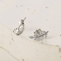 1 Pair Elegant Luxurious Queen Leaf Leaves Plating Inlay Sterling Silver Zircon White Gold Plated Ear Studs main image 3