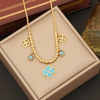 Stainless Steel 18K Gold Plated Elegant Plating Inlay Flower Turquoise Bracelets Earrings Necklace main image 6