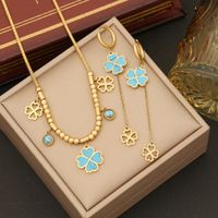 Stainless Steel 18K Gold Plated Elegant Plating Inlay Flower Turquoise Bracelets Earrings Necklace main image 1
