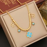 Stainless Steel 18K Gold Plated Elegant Plating Inlay Flower Turquoise Bracelets Earrings Necklace sku image 3