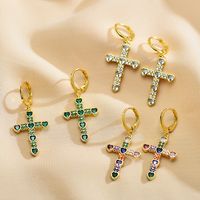 1 Pair Casual Elegant Cross Inlay Copper Zircon Drop Earrings main image 1