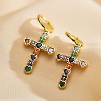 1 Pair Casual Elegant Cross Inlay Copper Zircon Drop Earrings main image 5