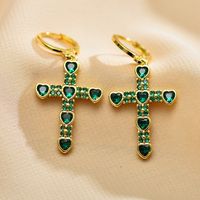 1 Pair Casual Elegant Cross Inlay Copper Zircon Drop Earrings main image 4