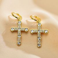 1 Pair Casual Elegant Cross Inlay Copper Zircon Drop Earrings sku image 2