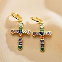 1 Pair Casual Elegant Cross Inlay Copper Zircon Drop Earrings main image 2