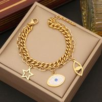 Stainless Steel 18K Gold Plated IG Style Retro Exaggerated Enamel Devil'S Eye Bracelets Earrings Necklace main image 4