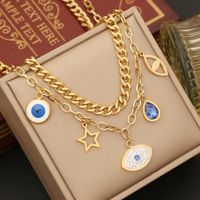 Stainless Steel 18K Gold Plated IG Style Retro Exaggerated Enamel Devil'S Eye Bracelets Earrings Necklace main image 6