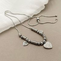 304 Stainless Steel Hip-Hop Modern Style Polishing Inlay Heart Shape Rhinestones Pendant Necklace main image 5