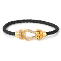 Simple Style Commute Horseshoe Leather Rope Copper Plating Hollow Out Inlay Zircon Unisex Bangle sku image 3