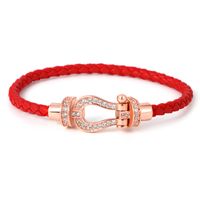 Simple Style Commute Horseshoe Leather Rope Copper Plating Hollow Out Inlay Zircon Unisex Bangle sku image 5