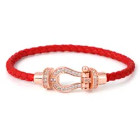 Simple Style Commute Horseshoe Leather Rope Copper Plating Hollow Out Inlay Zircon Unisex Bangle sku image 5