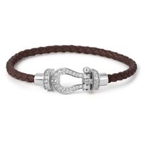 Simple Style Commute Horseshoe Leather Rope Copper Plating Hollow Out Inlay Zircon Unisex Bangle sku image 7
